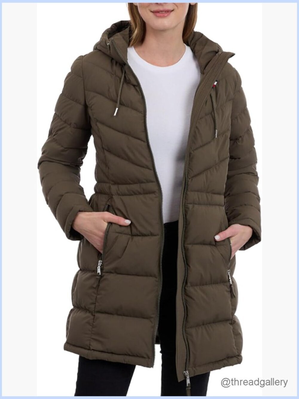 Lightweight Quilted Long Coat with Zip Front and Pockets